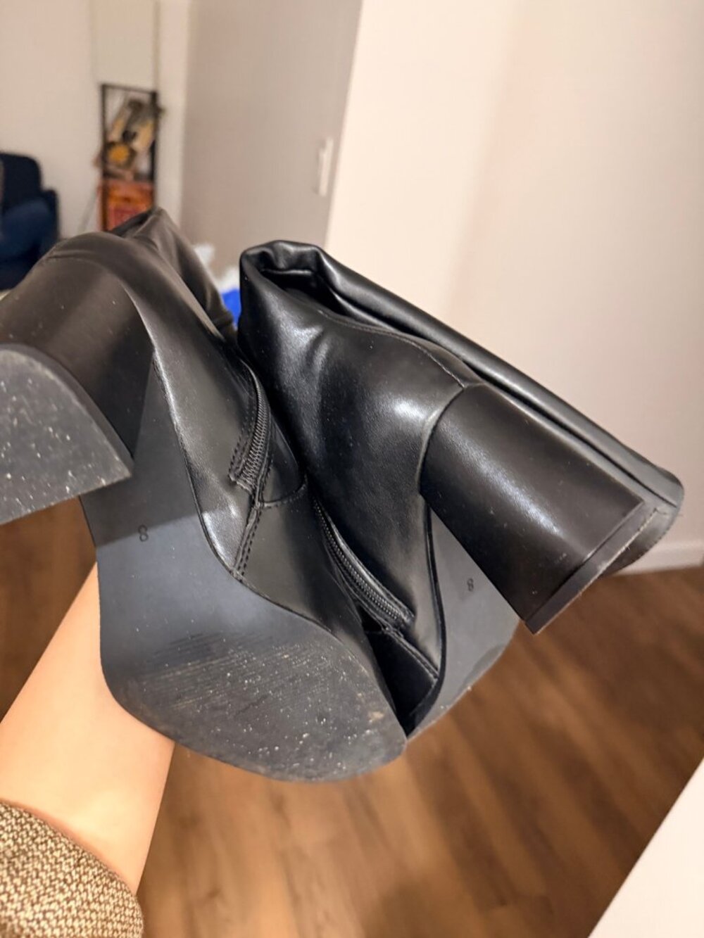 Black Knee High Block Heel Boots 8